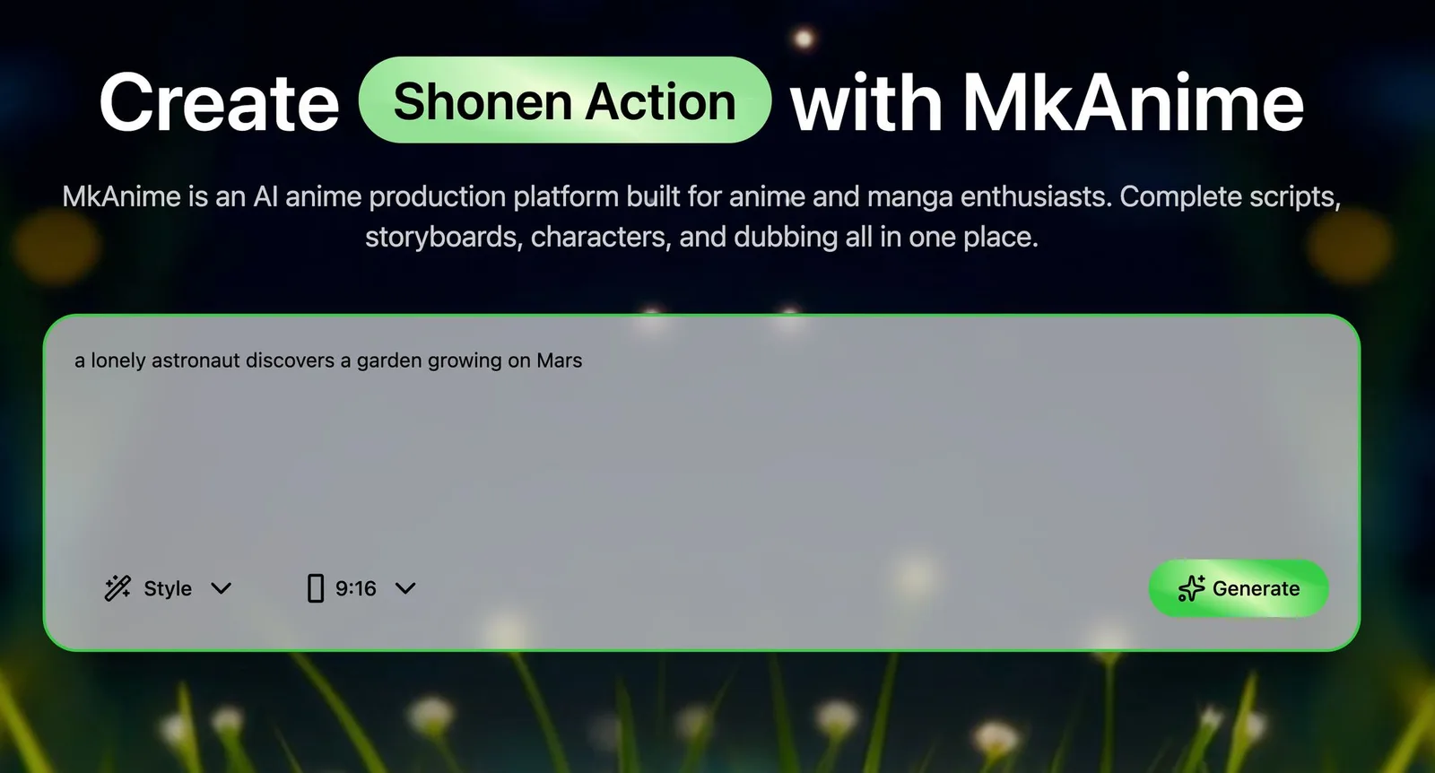 MkAnime 输入故事提示词界面