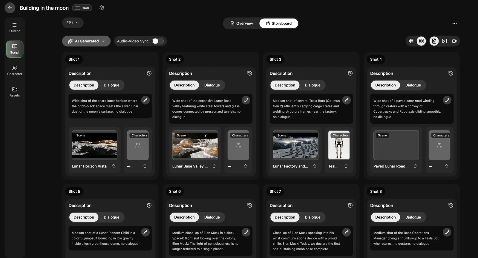 Anime storyboard beats laid out for a short vertical sequence