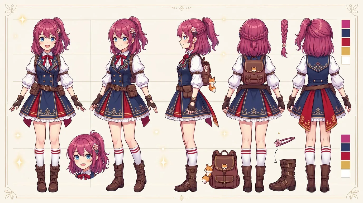 Anime character reference asset prepared for recurring short-form episodes
