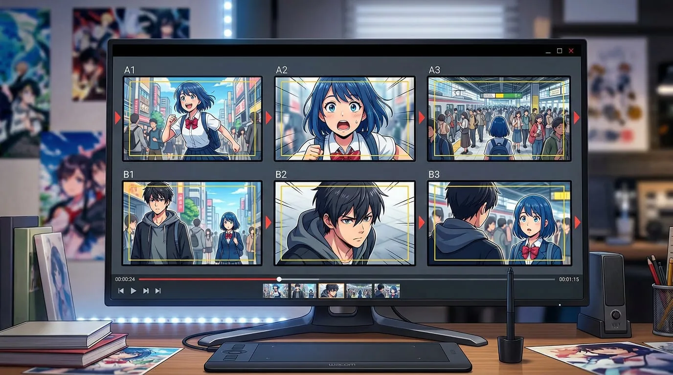 Anime shot list planning for a storyboard sequence