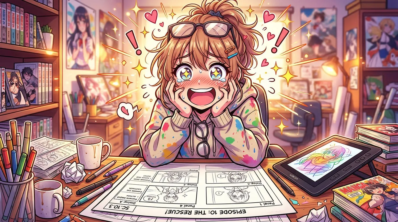 Finalized anime storyboard sequence ready for scene generation