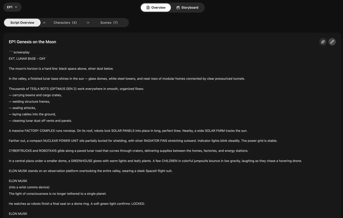 MkAnime의 상세한 AI 에피소드 스크립팅 및 편집 가능한 내러티브 구조