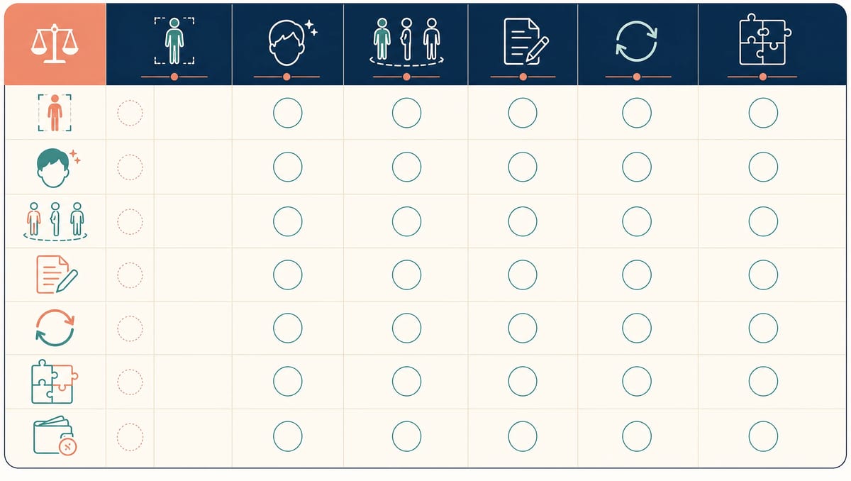 Blank AI anime character generator scorecard for a full-body and multi-view test