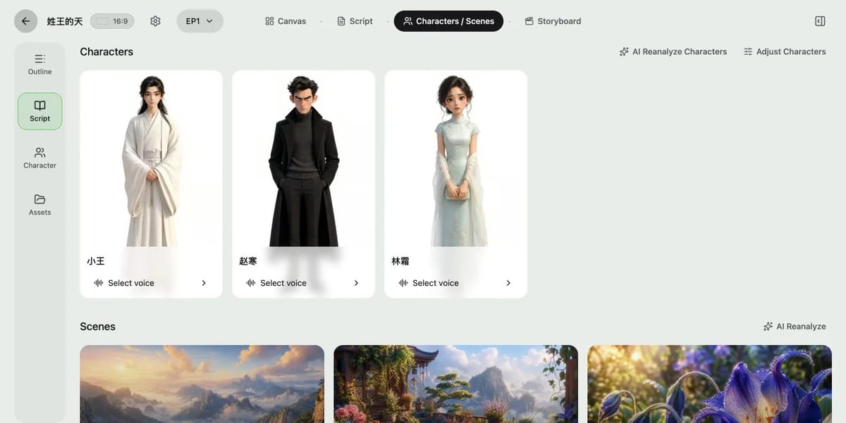MkAnime character cards and reusable scene assets for an anime episode