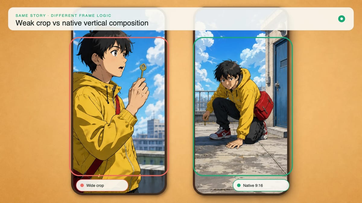 Weak widescreen crop compared with a native vertical rooftop action composition