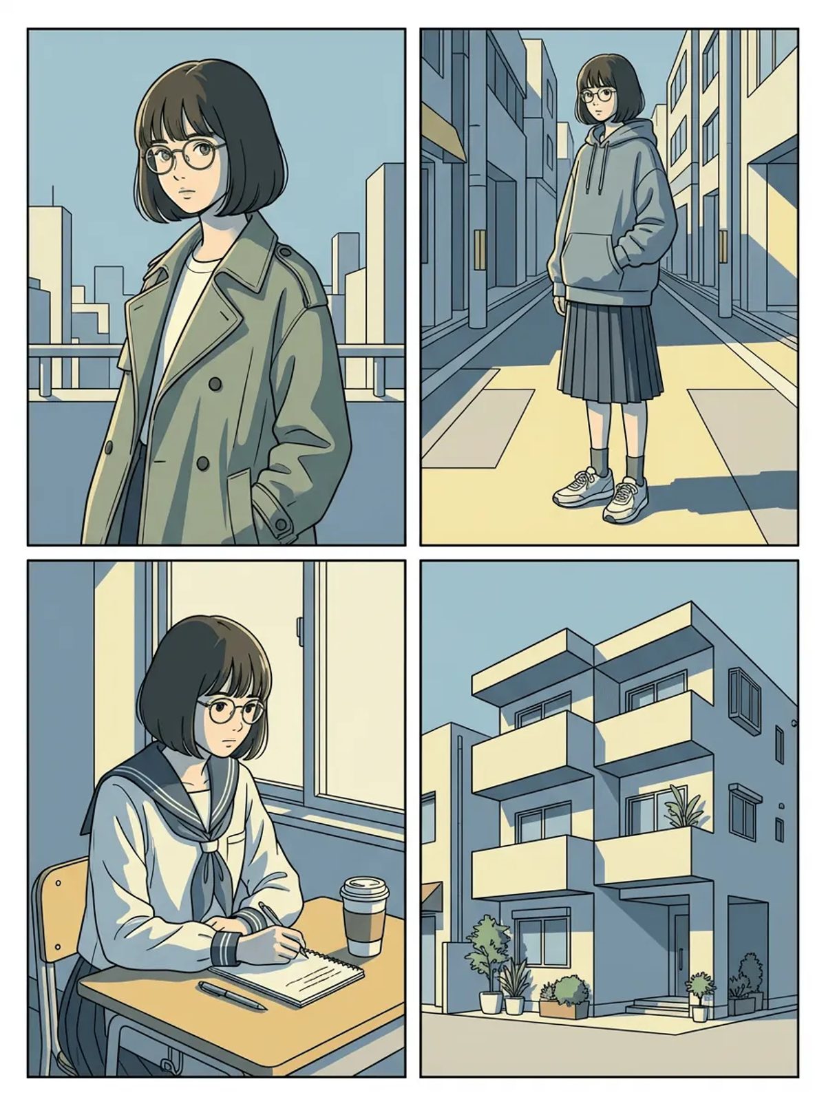 Style Picker preview of the Cool Linework preset: clean anime line art with flat color blocks
