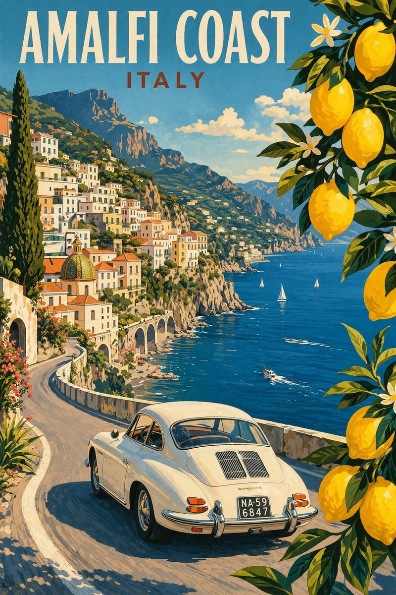 Poster de voyage vintage Amalfi - exemple de prompt GPT Image 2