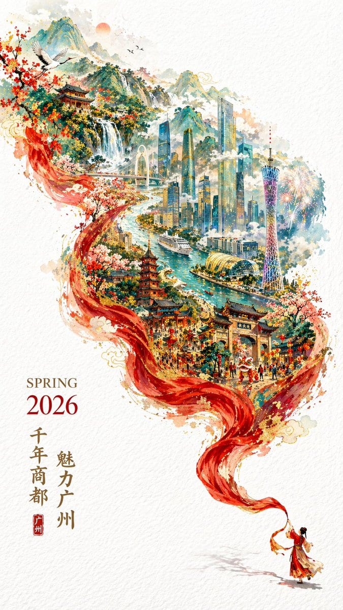 Poster urbain Guangzhou printemps 2026 - exemple de prompt GPT Image 2