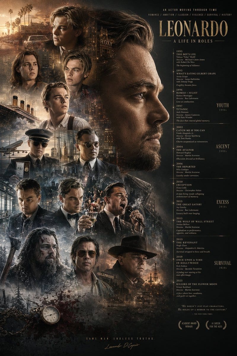 Mirrored Actor Retrospective Poster - GPT Image 2 prompt example