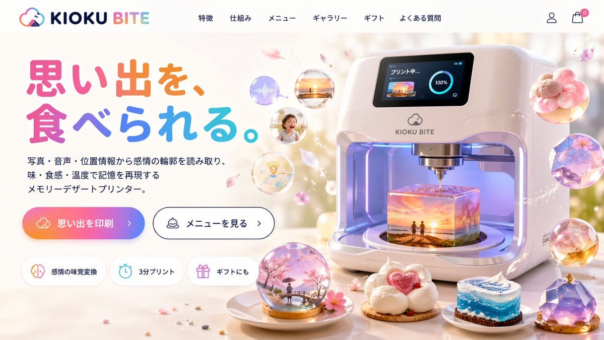 Futuristic 3D Food Printer Landing Page - GPT Image 2 prompt example