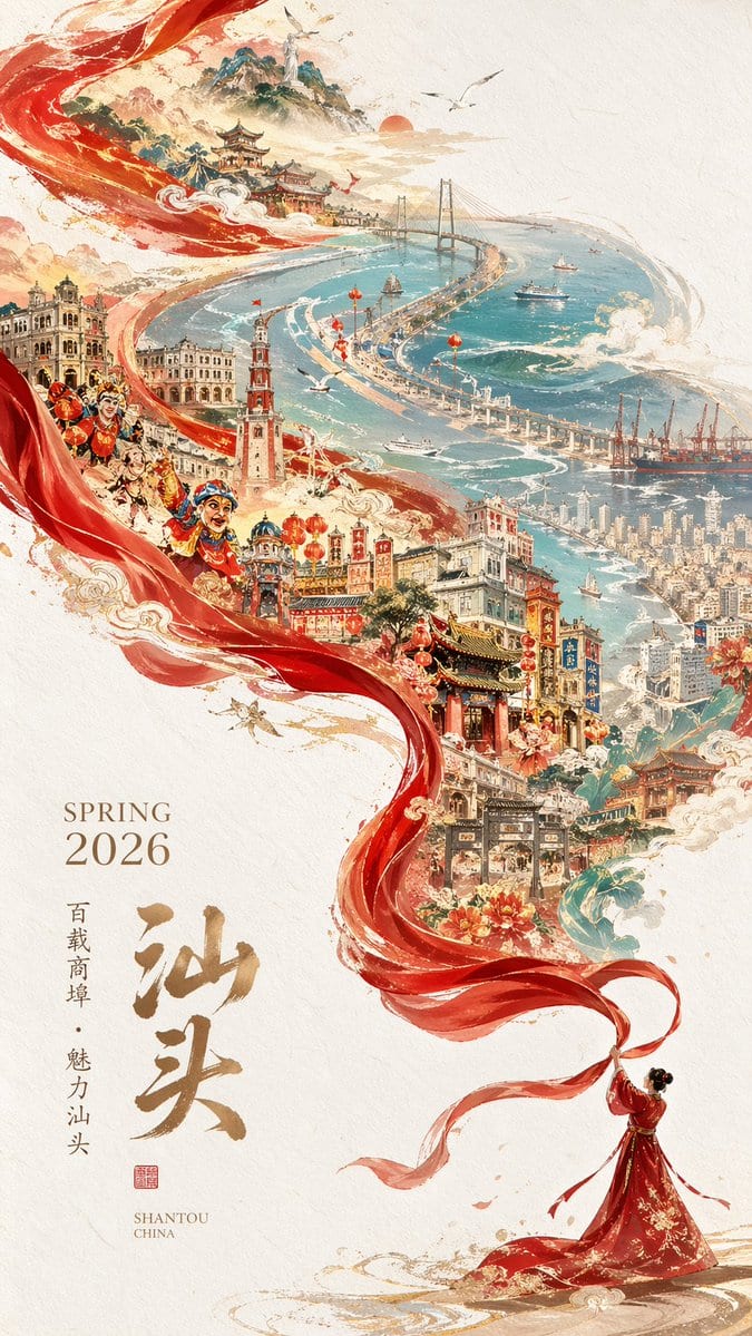 Epic Chinese Cityscape Ribbon Poster - GPT Image 2 prompt example