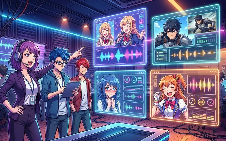 Recurring anime character voice casting setup