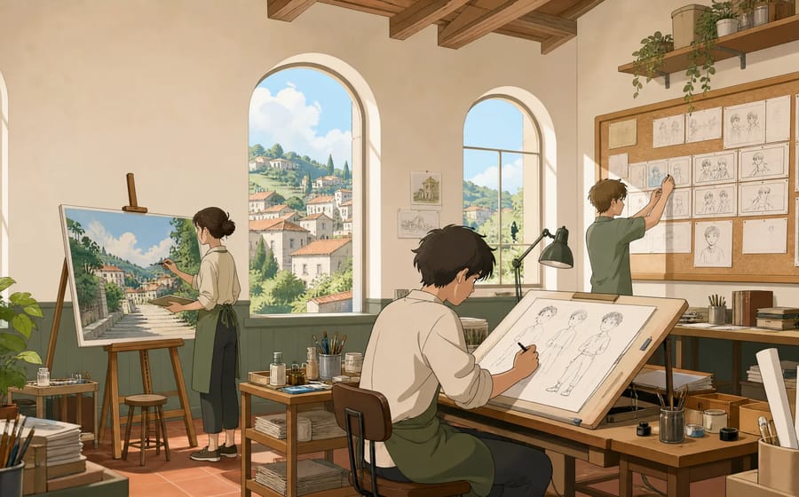 Anime creator workspace representing the choice between a connected project and focused AI anime tools