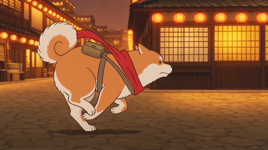 KI-Anime-Video eines Shiba-Hundes als Kurier