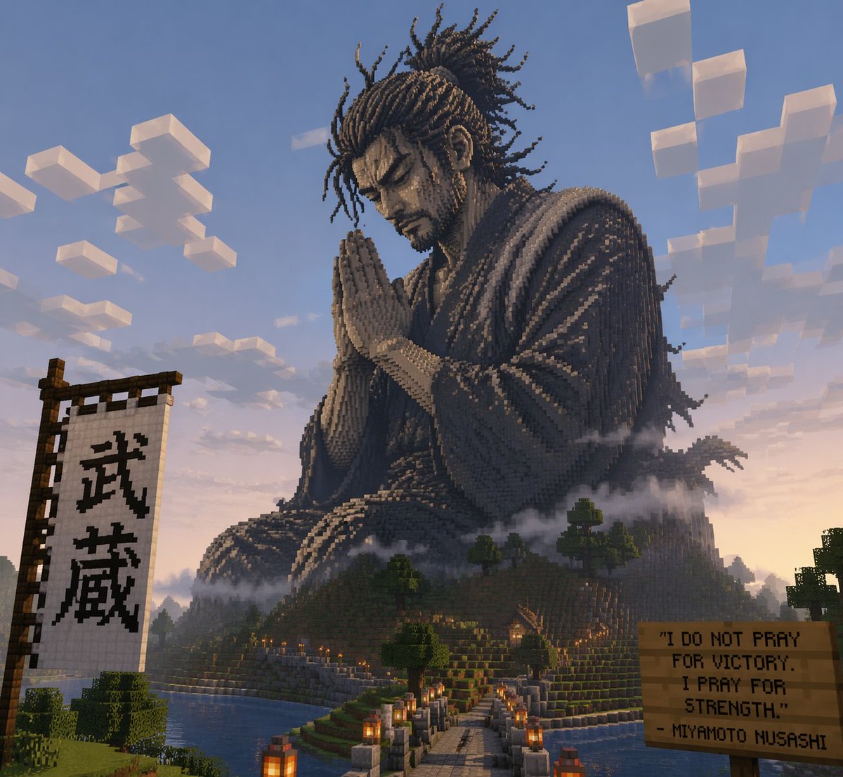 Minecraft Statue of Musashi - GPT Image 2 prompt example