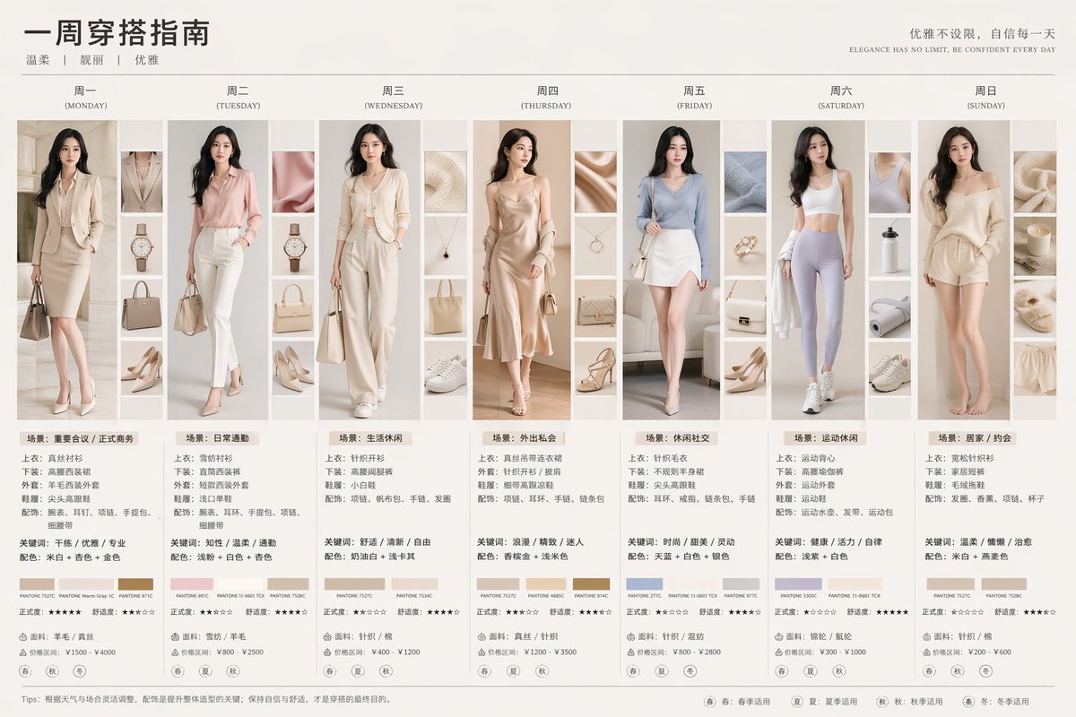 7-Day Fashion Lookbook Infographic - GPT Image 2 prompt example