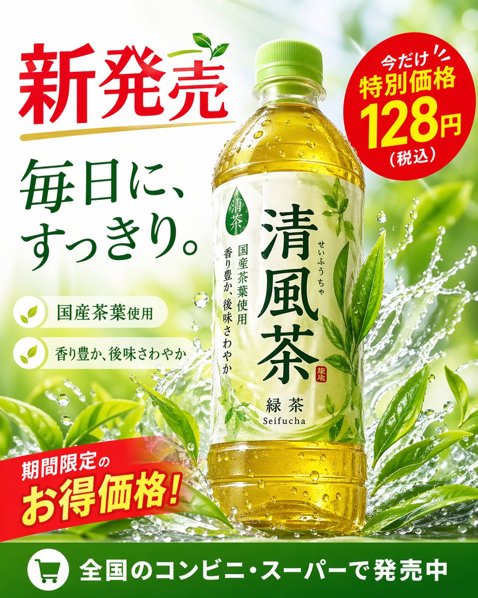 Green Tea Bottle Advertisement Poster - GPT Image 2 prompt example