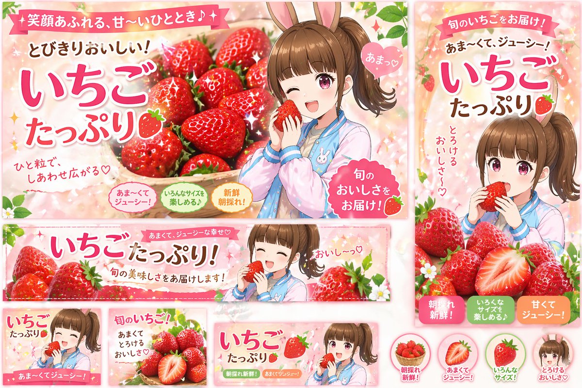 Anime Strawberry Promo Banner Set - GPT Image 2 prompt example