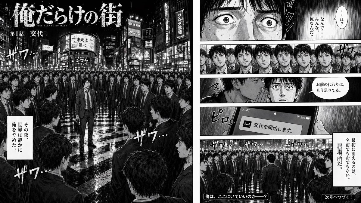 Two-Page Psychological Thriller Manga Spread - GPT Image 2 prompt example