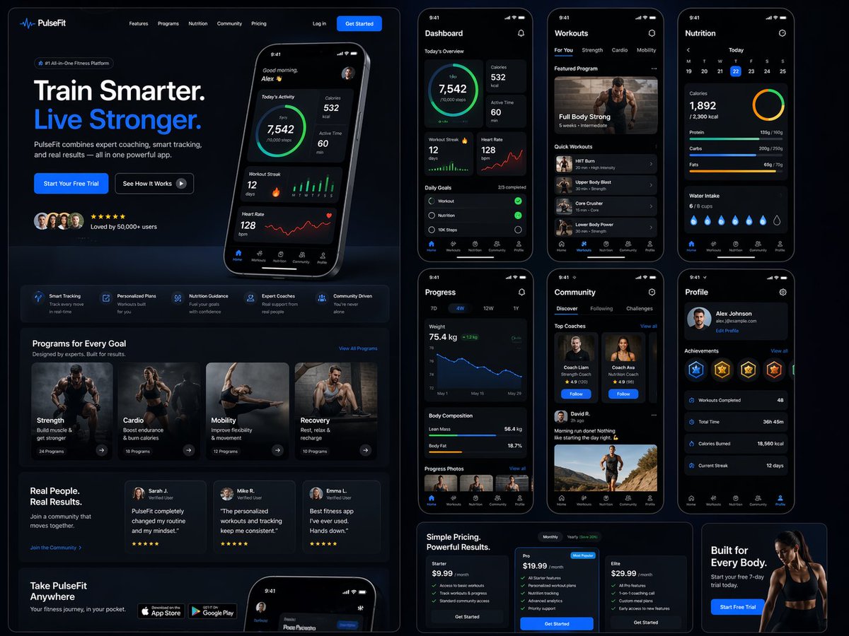 Fitness SaaS Landing Page UI - esempio di prompt GPT Image 2