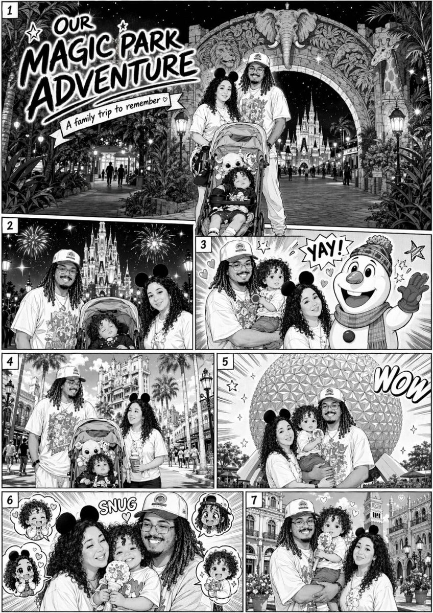 Manga Style Family Disney Trip - GPT Image 2 prompt example