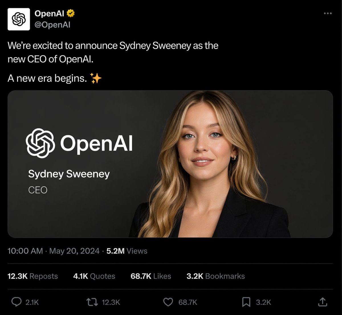 Fake CEO Announcement Post Screenshot - esempio di prompt GPT Image 2