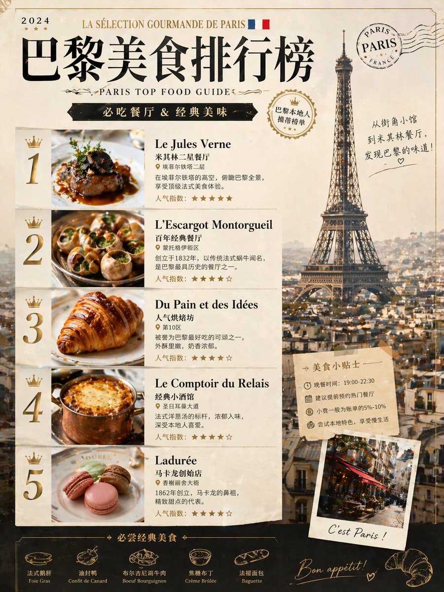Paris Food Ranking Poster Prompt - GPT Image 2 prompt example