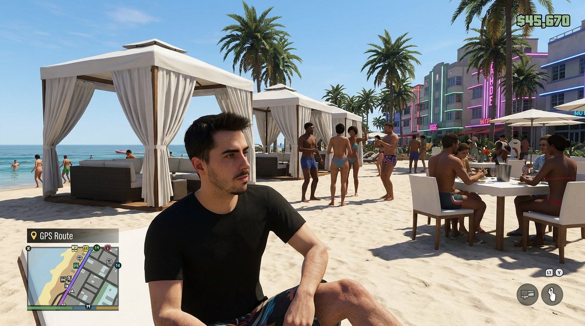 GTA-Style Beach Club Gameplay Screenshot - GPT Image 2 prompt example