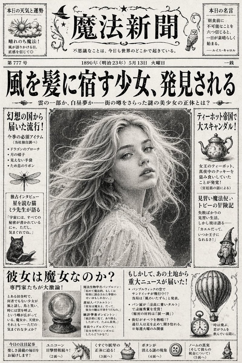 Vintage Japanese Fantasy Magic Newspaper - GPT Image 2 prompt example