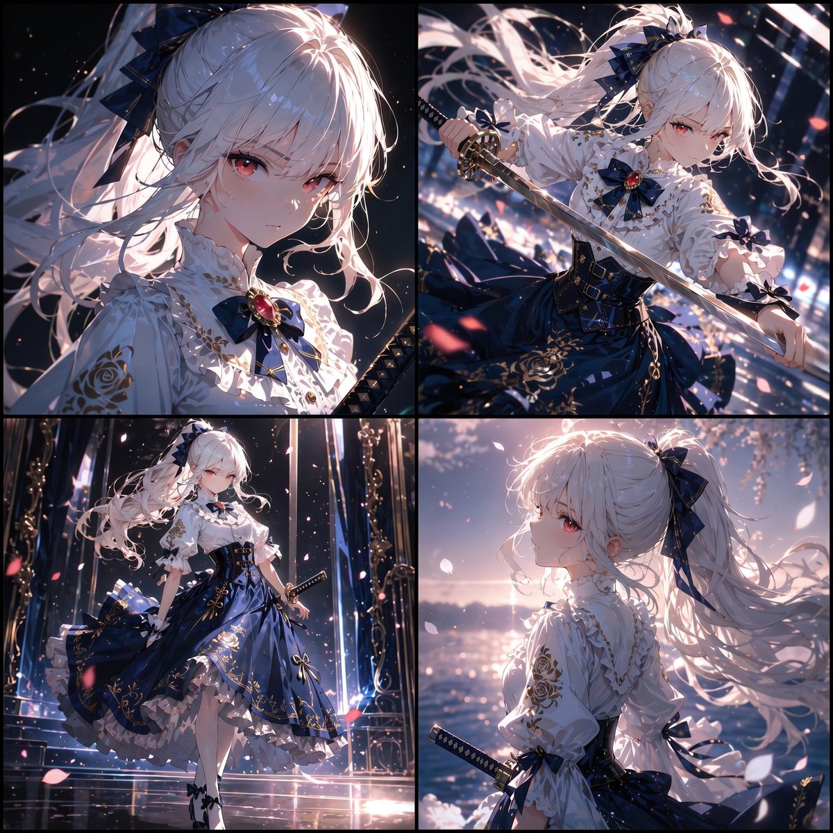 White-Haired Anime Swordswoman Collage - GPT Image 2 prompt example