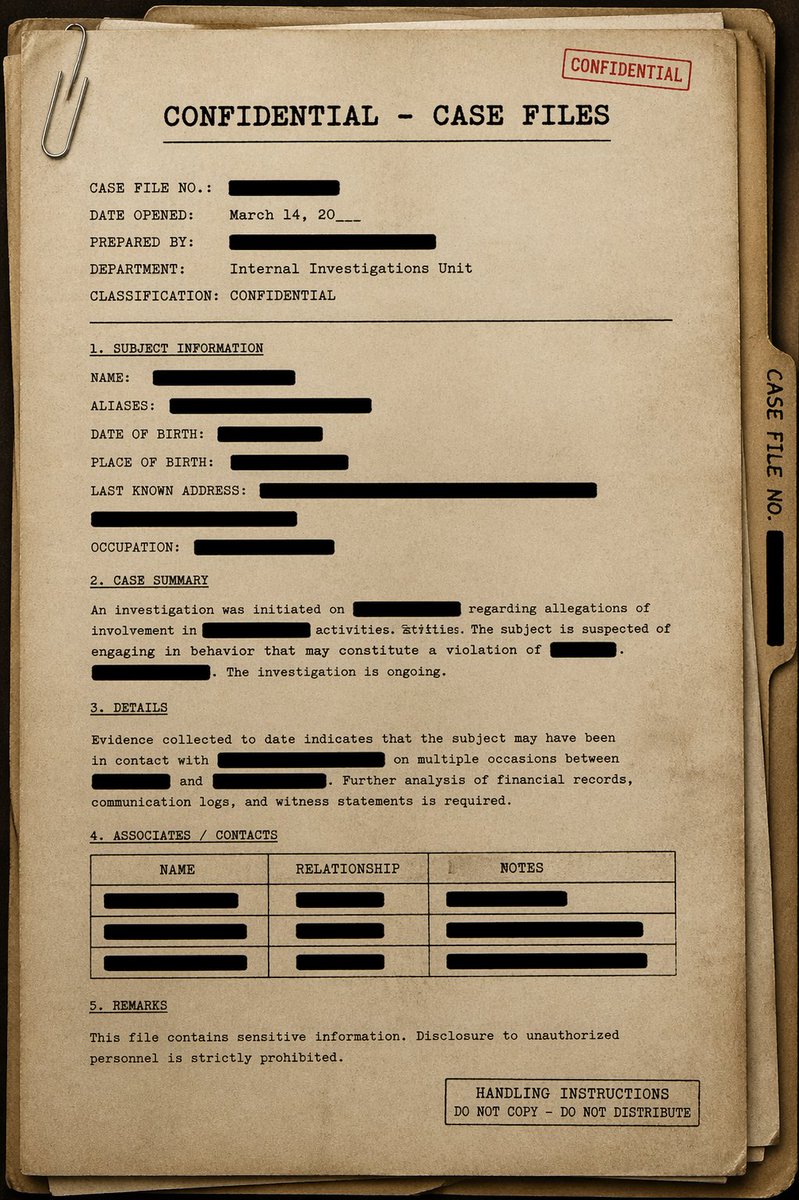Vintage Confidential Case File - GPT Image 2 프롬프트 예시 이미지