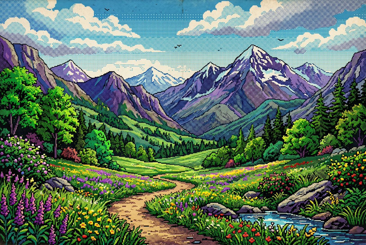 Retro Pixel Mountain Valley - GPT Image 2 prompt example