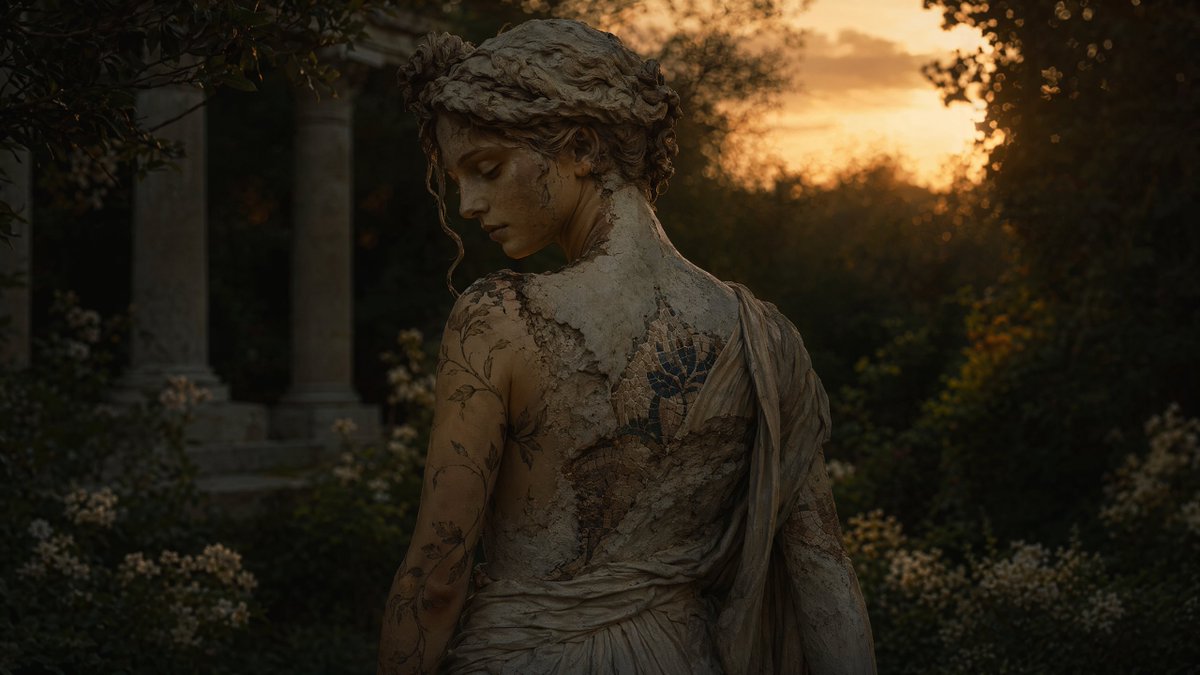 Haunting Statue Woman at Sunset - GPT Image 2 prompt example