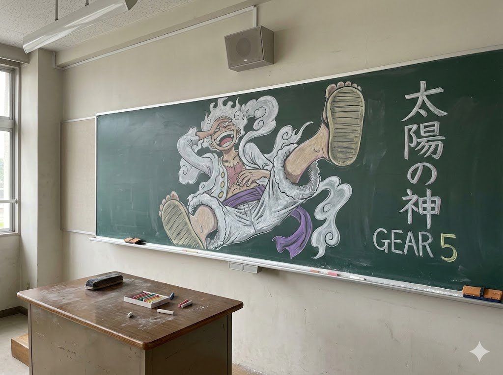 Japanese Classroom Gear 5 Chalk Art - esempio di prompt GPT Image 2