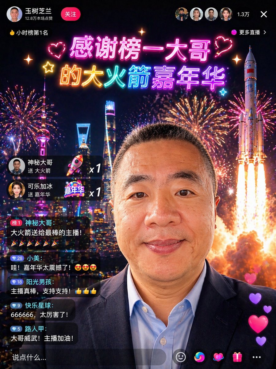Chinese Livestream Rocket Gala Edit - GPT Image 2 prompt example