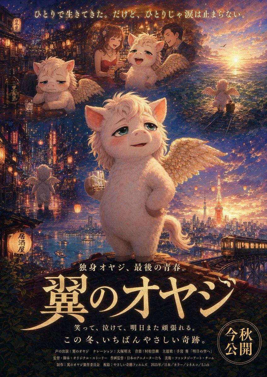 Japanese Fantasy Winged Pig Film Poster - GPT Image 2 prompt example