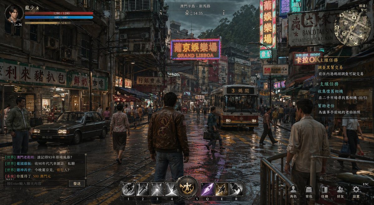 Rainy Neon Macau RPG Screenshot - esempio di prompt GPT Image 2