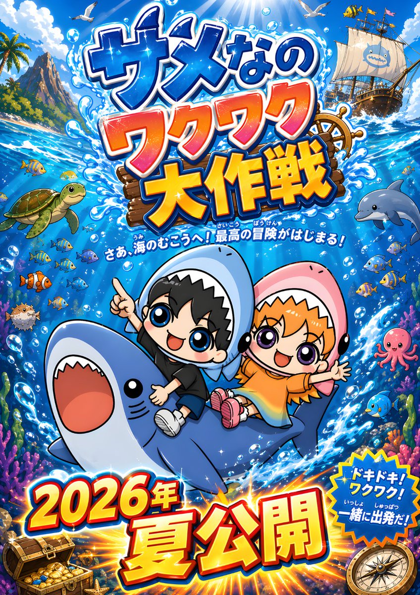 Chibi Shark Adventure Movie Poster - GPT Image 2 prompt example