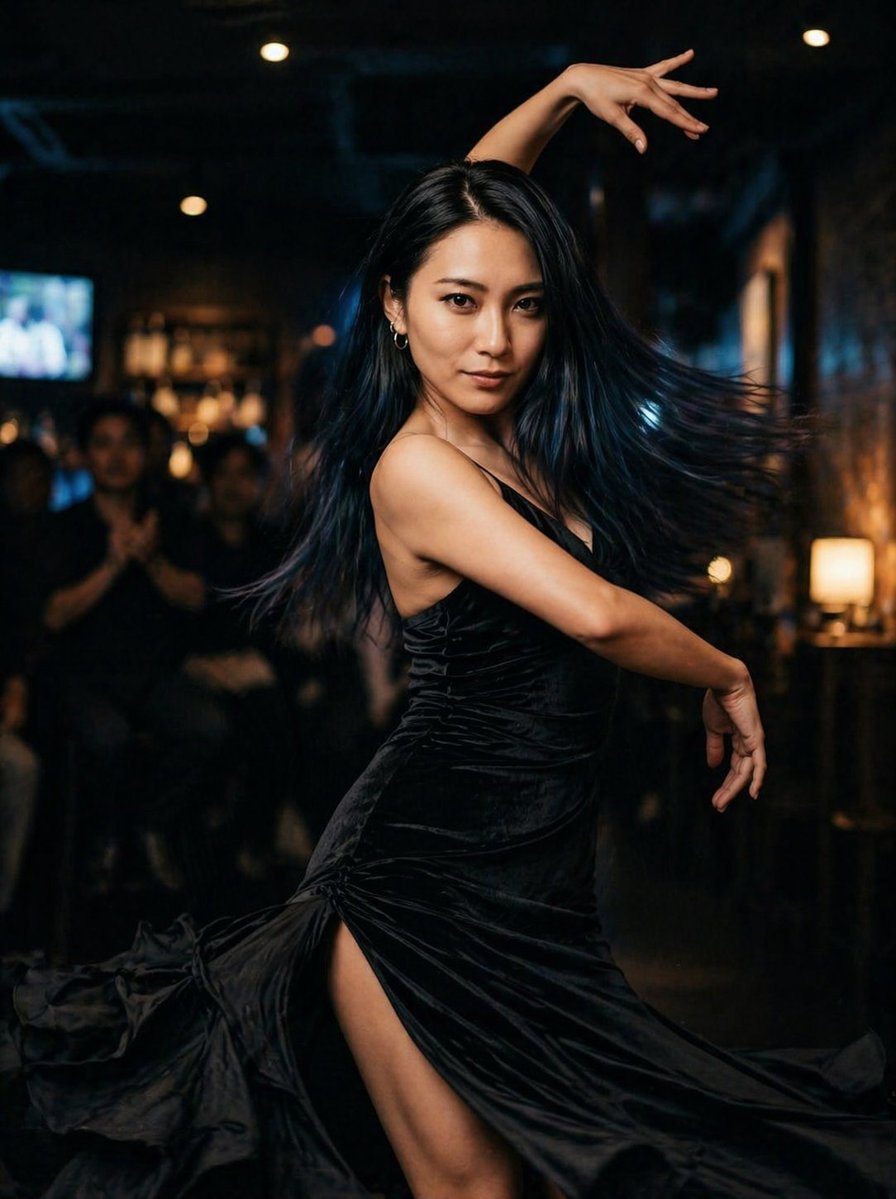 Woman Dancing in Black Dress - GPT Image 2 prompt example
