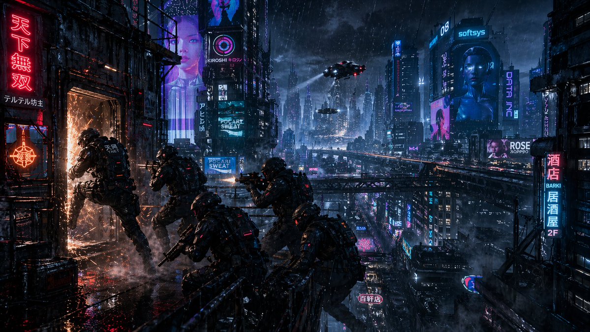 Cyberpunk Rooftop Breach Raid - GPT Image 2 prompt example