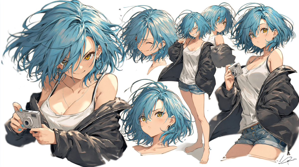 Blue-Haired Anime Character Sheet - esempio di prompt GPT Image 2