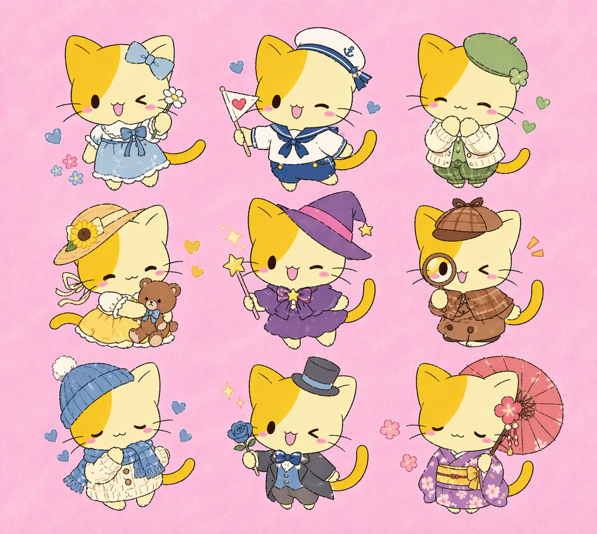 Nine Chibi Kitten Costume Variants - GPT Image 2 Prompt-Beispiel