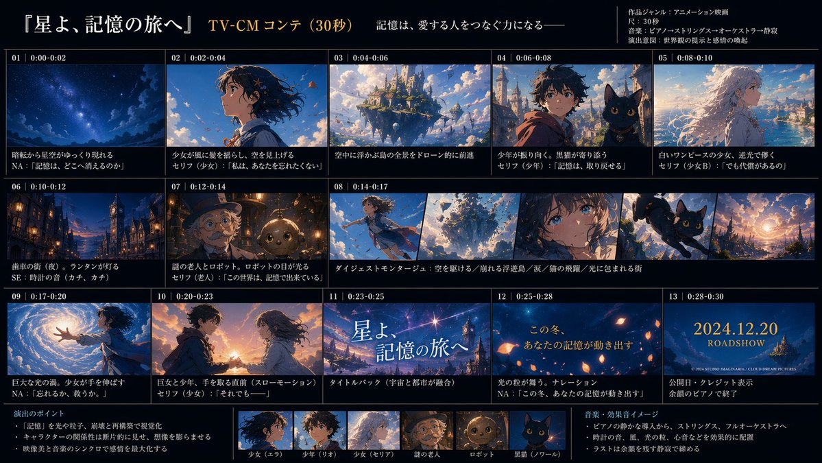 Anime TV CM Storyboard Sheet - GPT Image 2 prompt example