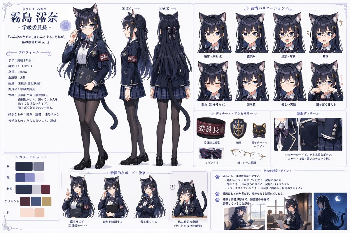 Catgirl Student Council Reference Sheet - esempio di prompt GPT Image 2