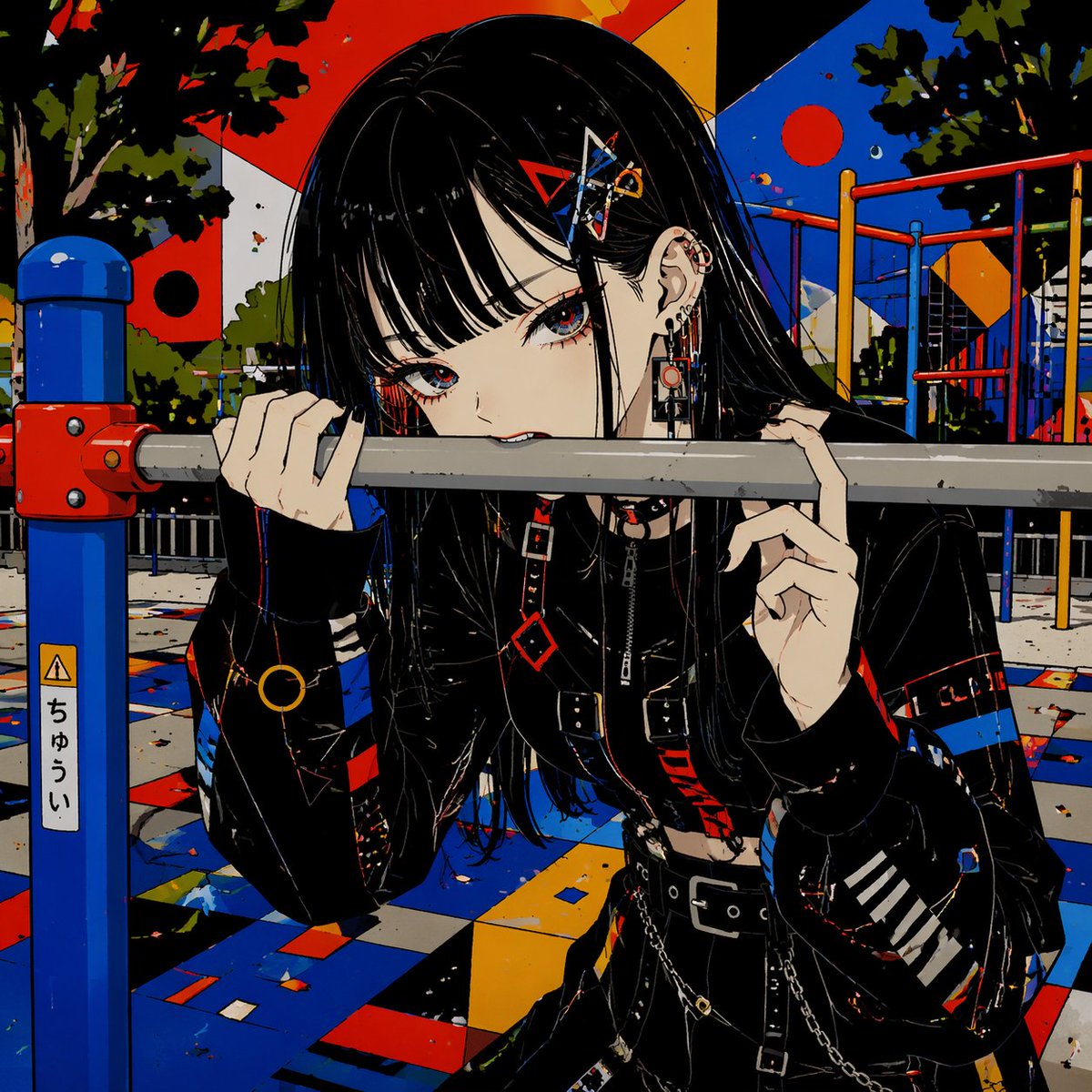 Goth Anime Girl at Playground Bar - GPT Image 2 prompt example
