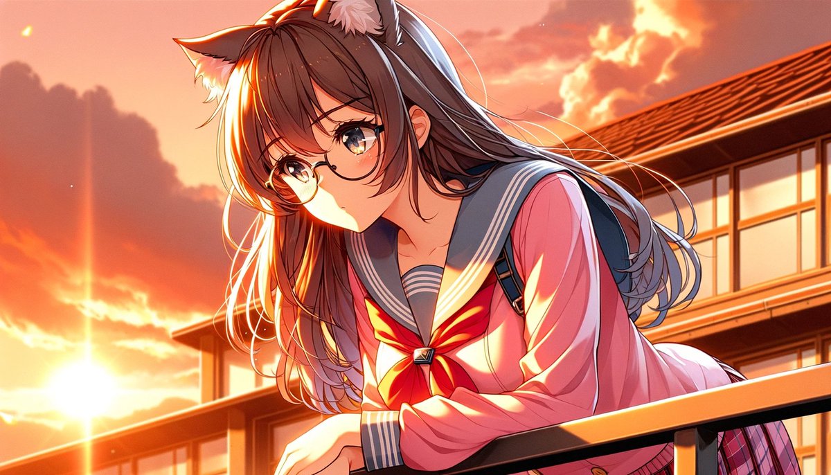 Sunset Catgirl School Rooftop Anime - GPT Image 2 prompt example