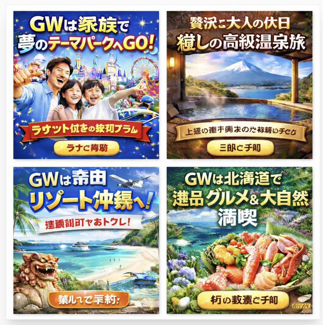 Four Japanese Travel Ad Panels - GPT Image 2 prompt example