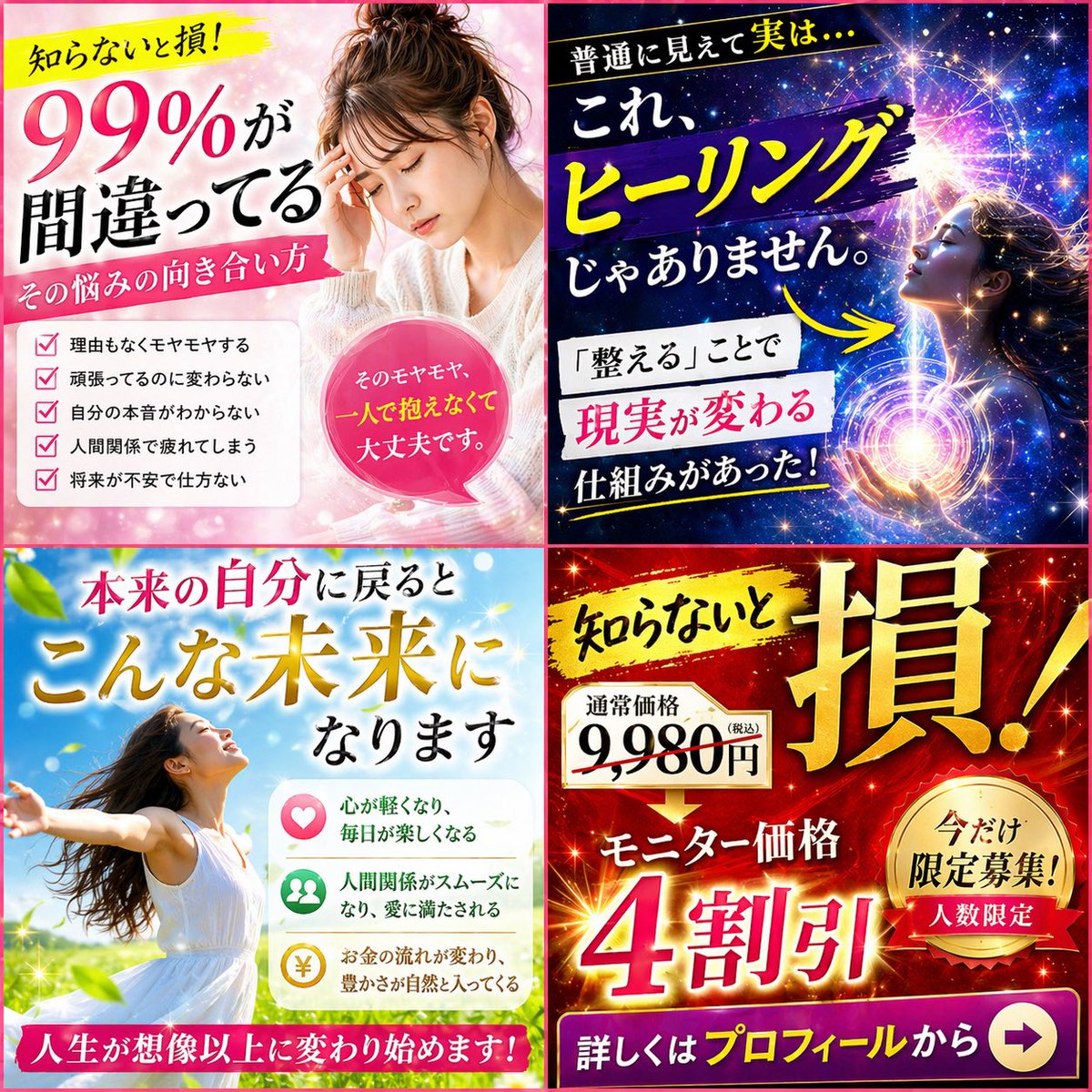 Japanese Four-Panel Healing Ad Collage - GPT Image 2 prompt example