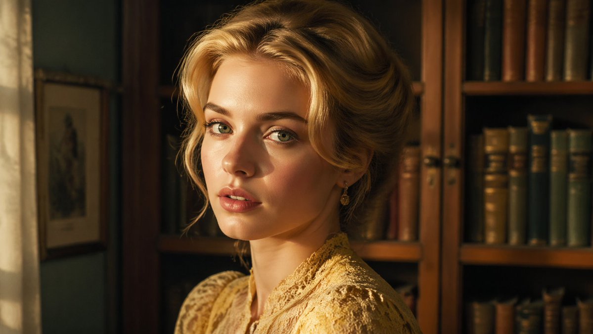 Cinematic Woman in Vintage Library - GPT Image 2 prompt example