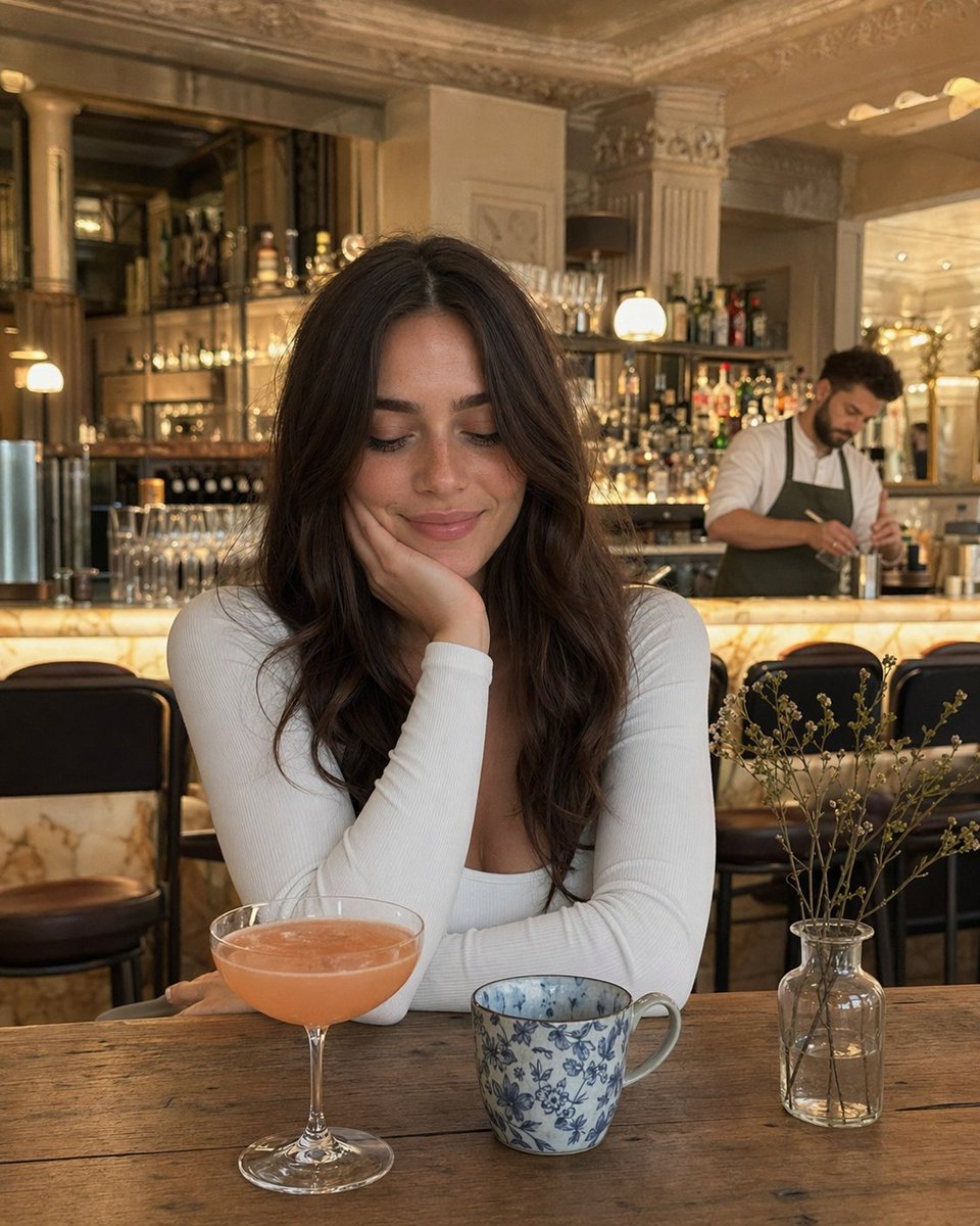 Woman at Elegant Bar Cafe Table - esempio di prompt GPT Image 2